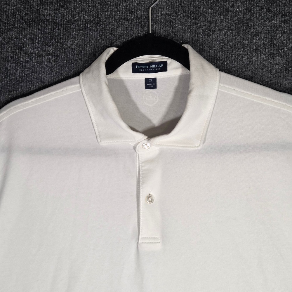 Peter Millar Crown Crafted Mens XL White Short Sleeve Polo Shirt Golf Luxury